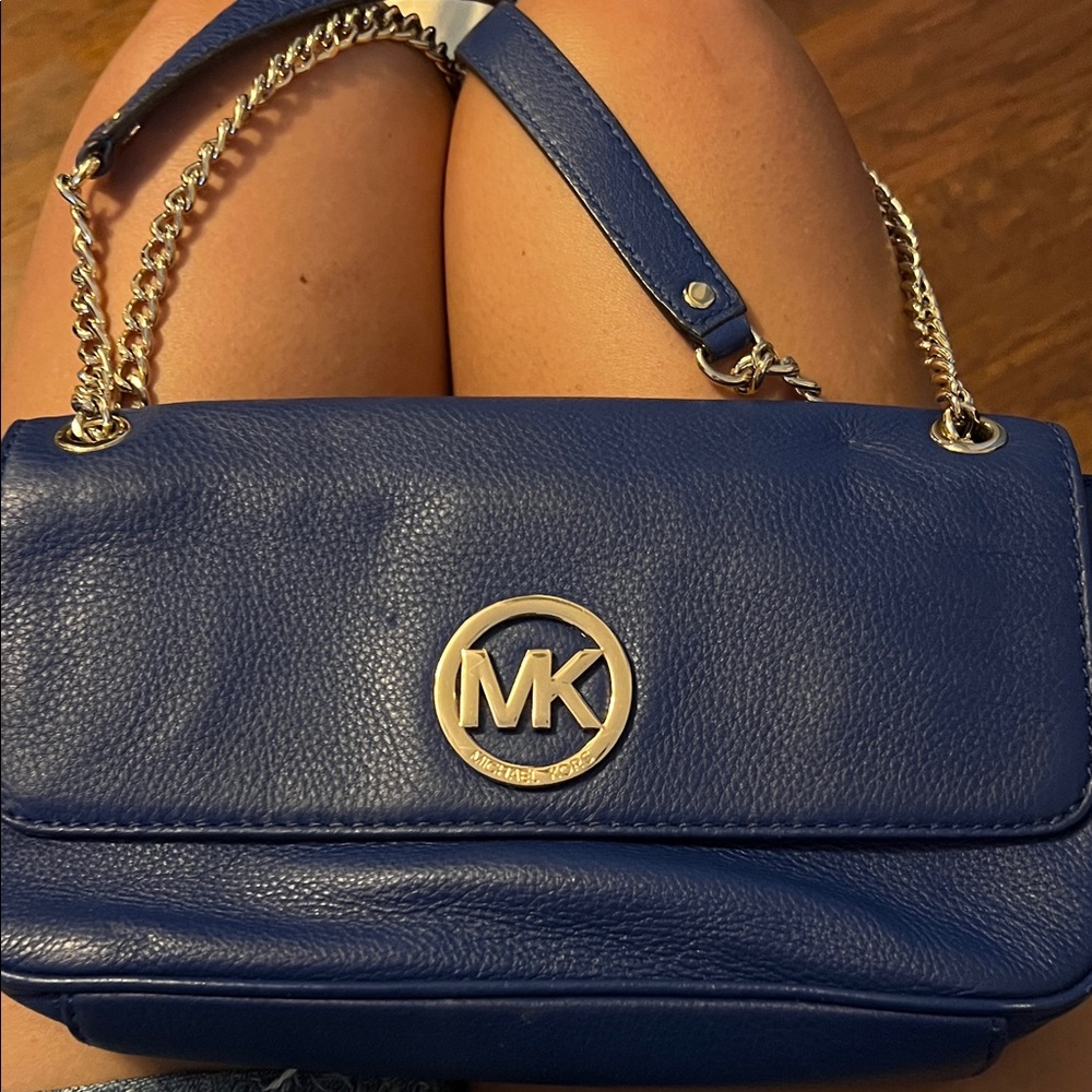 Michael Kors Royal Blue Shoulder Bag with Gold Accents